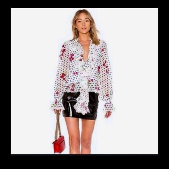 Revolve NBD White Ruffle Blouse Maraschino Top in Cherry Dot NWOT S - Picture 15 of 15